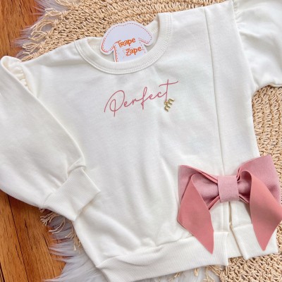 Conj. Blusão Perfect Laço Lateral e Calça Legging - Off White e Rose